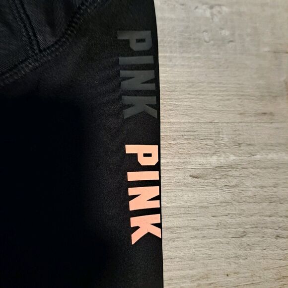 PINK Victoria Secret Bonded Leggings Black Medium Mesh Detail Peach 170/72A - Picture 5 of 12